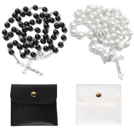 YUBBYSTU Rosenkranz-Perlen für Frauen, katholischer Rosenkranz, Halskette mit Kunstperlen, schlichter Stil, spirituelles Geschenk für Gebet und Meditation, 2 Stück