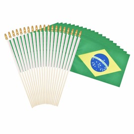 XCFH 20 Pack Brazil Mini Stick Flag Small Brazilian Handheld 5x8 Inch Flags Fade Resistant & Vivid Colors