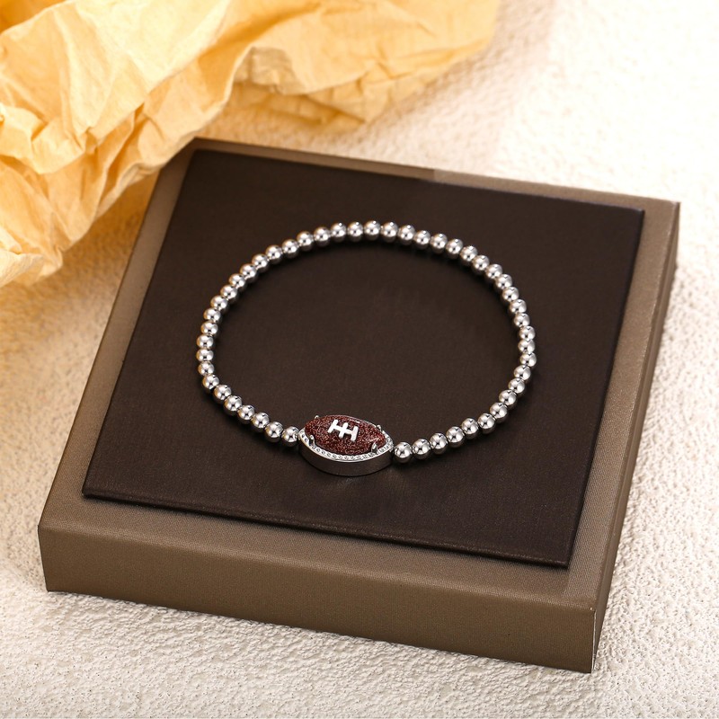 GREICHFAN Football Game Day Bracelets for Women Silver Beaded Stretch