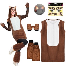 LXWINNER Reindeer Carnival Women's Costume, Deer Costume, Women's Dress, Reindeer Antlers Headband, Reindeer Face Tattoos, Deer Costume Adults, Deer Costume Accessories for Christmas, Carnival,