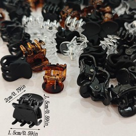 100Pcs Mini Claw Hair Clips, NIANAN Small Flower Hair Bangs Pins 4 Colors Hair Barrettes with Storage Box Black Coffee Clear Beige Hair Accessories for Girls Women