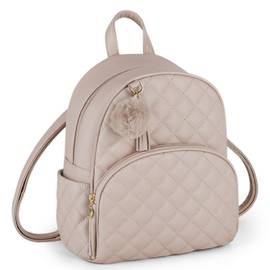 ECOSUSI Mini Backpack for Women Leather Small Backpack Purse for Ladies Cute Pom Bookbag Travel Shoulder Bag with Charm Tassel Khaki