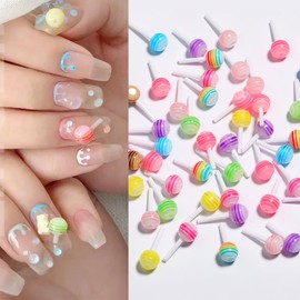 DUFEIMOY Rainbow 50Pcs 3D Lollipop Nail Charms, Resin Macaron Candy Nail Accessories for Nail Art DIY and Decoration