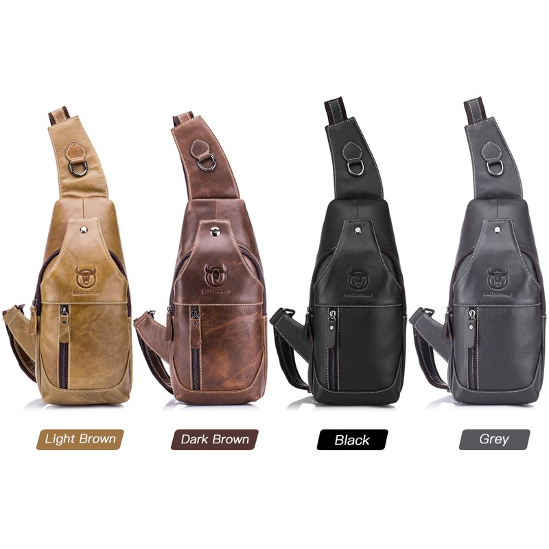 Men Leather Sling Bag Casual Shoulder Chest Crossbody Bag Hiking
