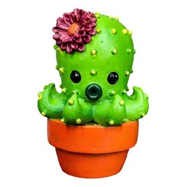 Ebros Octoprickles Whimsical Octopus Cacti Cactus Plant with Flower Bloom in A Pot Faux Succulent Small 2.5" Tall Figurine Resin Succulents Home Decor Fairy Garden Sculptures and Figurines