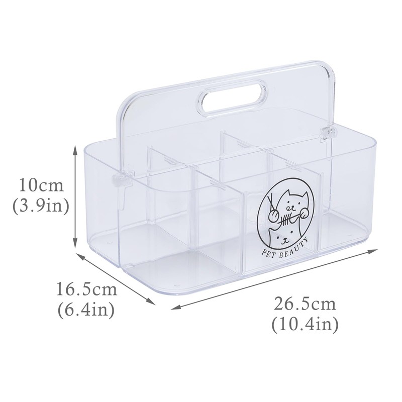 Brabtod Clear Dog Storage Organizer,Pet Grooming Supplies Organizer with Handle,5