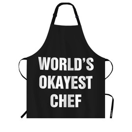Beabes World's Okayest Chef Kitchen Bib Apron Inspiration Quote Simple Word On Black Polyester Adjustable Apron For Outdoor BBQ Gardening 27" X 31" For Chef Waitress