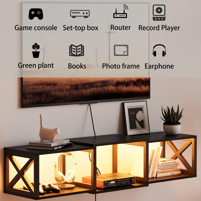 NinPeen Floating 45.7" TV Stand with LED & Power Outlets