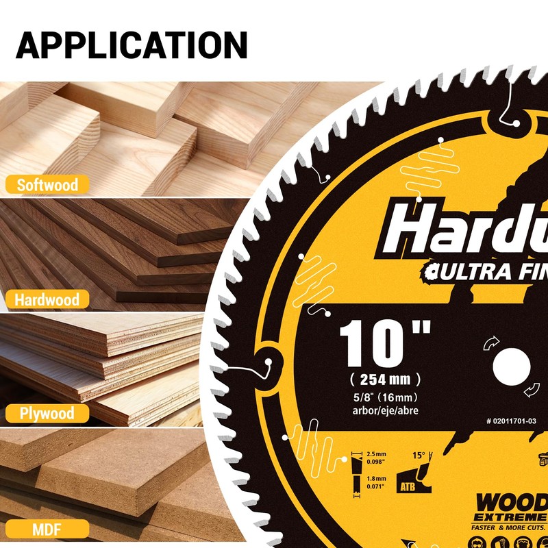 Hardwin 10-Inch 80-Tooth ATB Saw Blade, Carbide-Tipped 5/8 Arbor, Precision