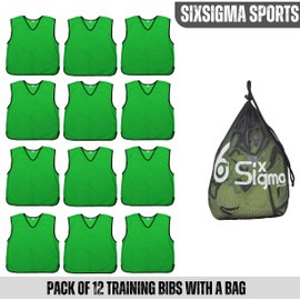12 X Sports Training Bibs Mesh Football Bibs, Soccer Rugby, Netball, football,cricket Sports Bibs Function Party Outdoor Bibs football bibs kids (Green, Junior (7-12 Years old)[Pack of 12 Bibs]