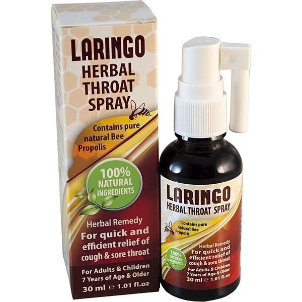 Dr.Schavit LARINGO Herbal Throat Spray Contains Pure Natural Bee Propolis.100% Natural Herbal Sore Throat Remedy - Gluten Free, Sugar Free. Quick Relief for Sore Throat and Cough. Kosher - 1 Fl.Oz