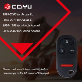 cciyu Remote Key Fob 1999-2003 Fit for Acura TL 3.2L 1998-2002 Fit for Honda Accord 2.3L 4 Buttons KOBUTAH2T,72147S84A03,72147S0KA02