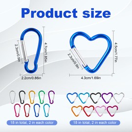 TAIHOBO Pack of 36 Carabiner Heart, Colourful Carabiner Hook, Small, Aluminium Mini Carabiner Keyring, Portable Carabiner Hook, Heart, Outdoor, Key Ring Carabiner Small for Hiking