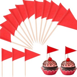100 Pcs Solid Red Toothpick Flags - Mini Triangle Golf Flag Toothpicks for Cupcakes, Fruit & Cheese Markers - Small Blank Flag for Golf Themed Birthday,Wedding, Party, Buffet Appetizer Decorations