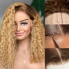 XNJ Honey Blonde Curly Bob Lace Front Wig 13X4 T527