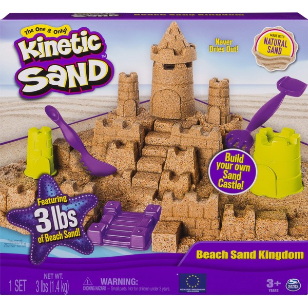 Kinetic Sand Beach Sand Kingdom Playset with 3lbs of Beach Sand, for Ages 3 and up