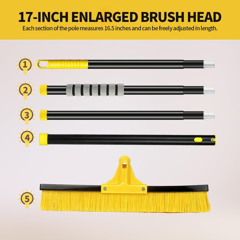 18”Push Broom Brush for Floor Cleaning with 60” Long Handle