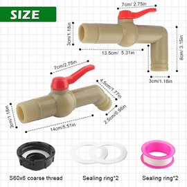 YiJiuBa IBC Outlet Valve IBC Tank Accessories Water Tank, One Right Angle Ball Valve and an Oblique Ball Valve with 32 mm Spout, Tank Drain Valve, IBC Shut-off Valve for IBC Containers, Pack of 2