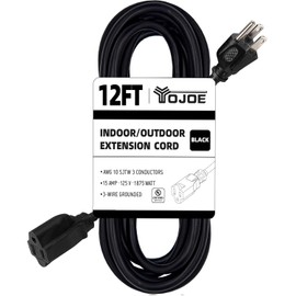 YOJOE 10/3 12 ft Black Outdoor Extension Cord - Heavy Duty 10 Gauge Extension Cord SJTW 3 Prong Waterproof for Outdoor Decorations Gardening, Lighting, Camping, High Power Appliances, UL Listed