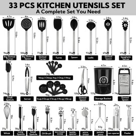 33Pack kitchen utensil set Silicone cookware and stainless steel spatula set High temperature resistant Suitable for non-stick pans Dishwasher safe Best pan accessories