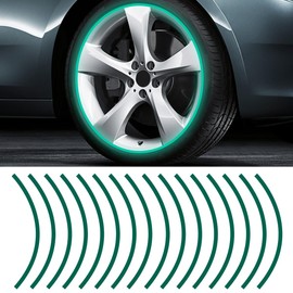 16PCS 17''-19'' Reflective Wheel Rim Stripe Decal Sticker, Universal Night Safety Tape Reflective Stickers, Waterproof Tire Rim Decoration Stripe Decals for Motorcycle, Car, Bicycle (Green)