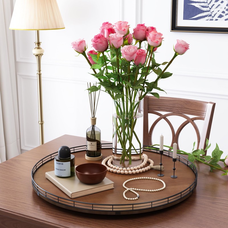 Farmhouse Oak 24" Lazy Susan Turntable Organizer for Cabinet, Round