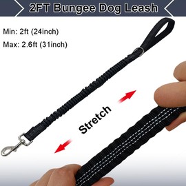 Boswany 2 FT Bungee Dog Leash, Highly Reflective Strong Nylon Traffic Leash, Short Shock Absorbing Lead for Large Medium Dogs Walking Training Controlling