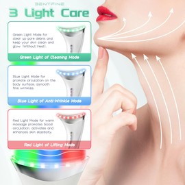 BENTFINE Face Massager, Electric Facial Massager with 3 Modes,45°C Anti-Wrinkle Device with Base,Vibration Skin Rejuvenation Device Thermal,Triple Action LED,Anti-Aging Neck Eye Massager for Skin Care