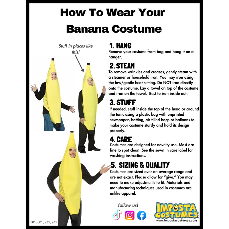 Rasta Imposta Lightweight Banana Costume, Yellow, One Size