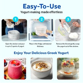 Ultimate Yogurt Strainer - Make Delicious, High Protein, Greek Yogurt - 70% Less Sugar & Lactose - Fine Mesh Nylon Greek Yogurt Maker - 100% BPA-Free & Dishwasher Safe with Large 2.3 Quart Capacity