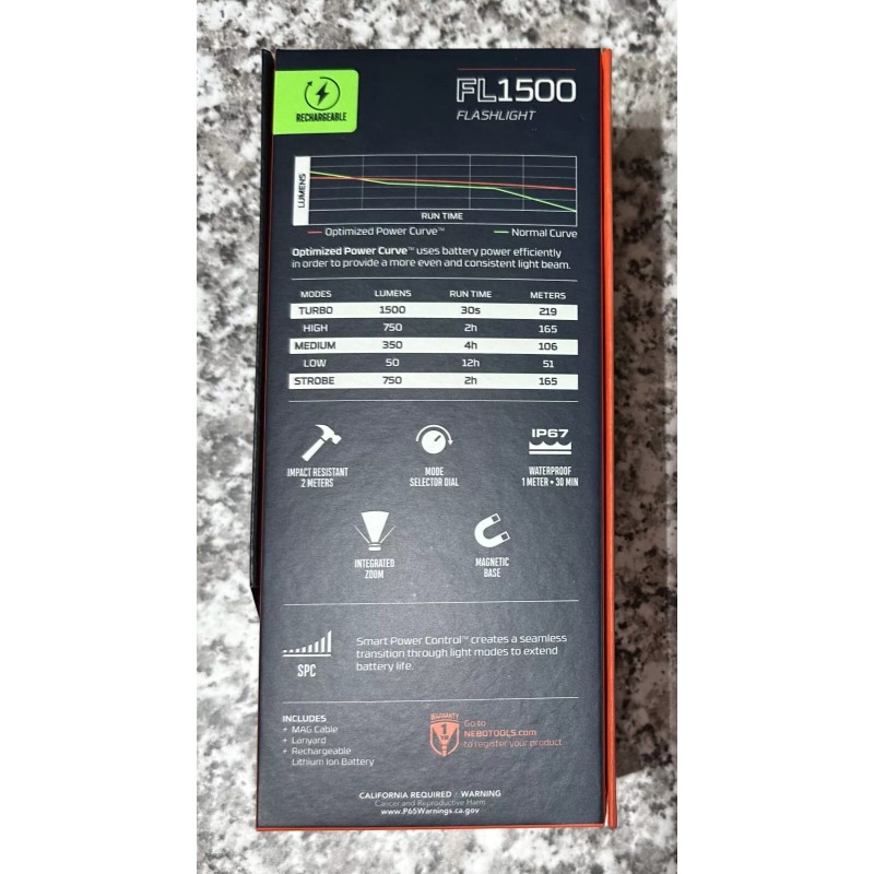 NEBO Master Series IP67 Waterproof Rechargeable 1500 Lumen LED Flashlight