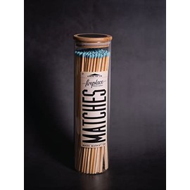 Made Market Co. Fireplace Matches in Glass Vessel | Approx. 120 Long Wood Colored Tip Safety Matchsticks for Decor | Long 10” Match Sticks | Bottle Jar Holder with Lid & Striker (Teal)