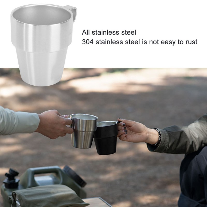 300ml Stackable Coffee Cups with Stand Stainless Steel Double Layer