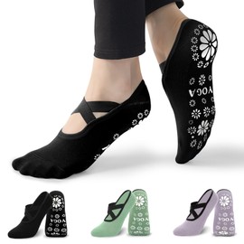 RainFlowwer Women's Yoga Socks, Pilates Socks Non-slip Breathable Elastic Dance Training Socks Combed Cotton Plus Size UK 4-8