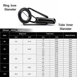 FishTrip Rod Tip Repair Kit 20pcs Fishing Rod Tips Replacement Kit Stainless Steel Ceramic Guides Ring Fishing Pole Eyelets Repair Kit