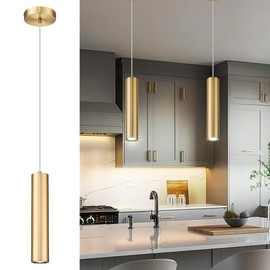 Cargifak Brass Gold Pendant Light, Modern Hanging Light Fixture for Kitchen Island Dining Room Bedroom (1 Pack), PL4830-1P-BB