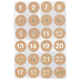 Kraft | 24 Advent Calendar Stickers | Gold Foil Numbers | 3cm Wide