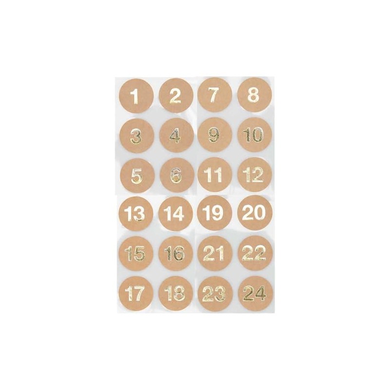 Kraft | 24 Advent Calendar Stickers | Gold Foil Numbers