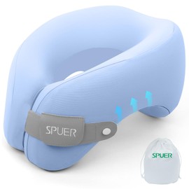 2in1 Ergonomic Memory Foam Travel Neck Pillow – Travel Pillow for All Sleep Positions on Flights, Road Trips, and Long Distance Travel with Drawstring Bag (Adjustable - Blue)