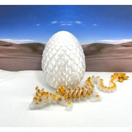 3D Printed Glow in The Dark Dragon with Egg, White and Gold Cherry Blossom Dragon, Home Office Decor Executive Desk Toys, Fidget ADHD Toy for Autism/ADHD - GD005