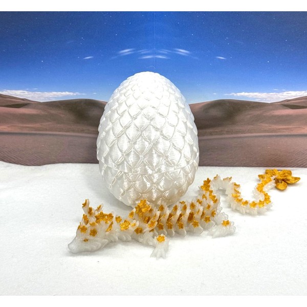 3D Printed Glow in The Dark Dragon with Egg, White