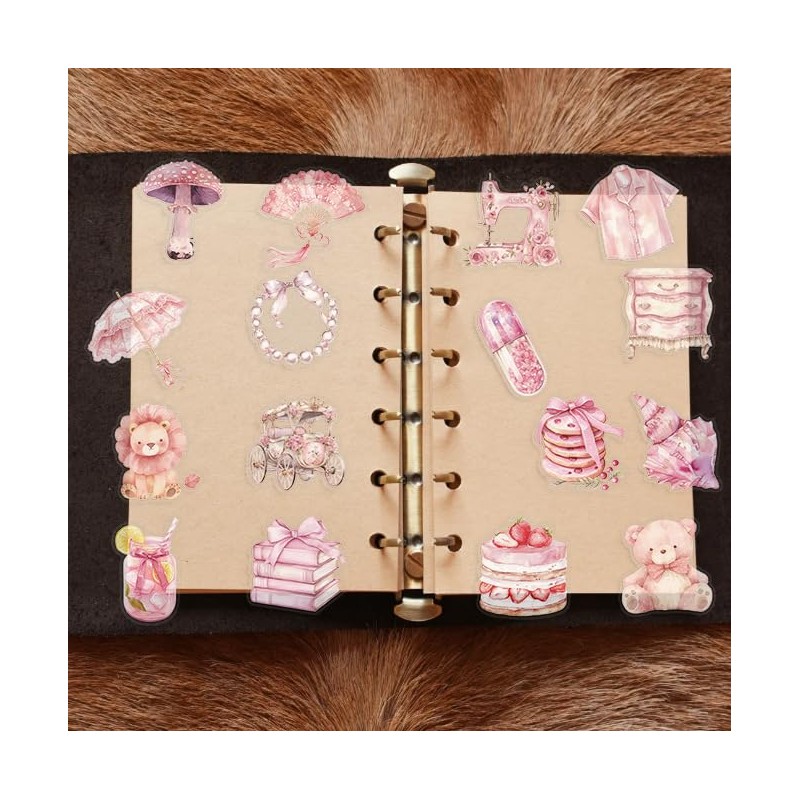 50Pcs Transparent Pink Aesthetics Stickers, for Scrapbooking, Journaling, Photo Albums,