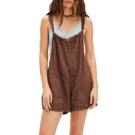 happlan Women's Fashion Shortalls Romper Overalls with Pockets(0748-Cocoa-L)
