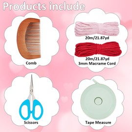 PLIGREAT Red Pink Heart Macrame Ornament for Living Room Bedroom Window Wall Hanging Valentine Tree Home Decor Handmade Cord Knotting Kit with Instruction