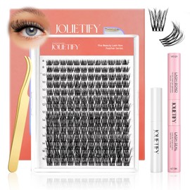 JOLIETIFY Lash Extension Kit, Medium Volume, Faux Mink 8–16mm Cluster Lashes, Defined 4-Point Design, Bold Yet Balanced Look, Waterproof Bond & Seal, Reusable with Tweezers & Remover, Easy DIY at Home