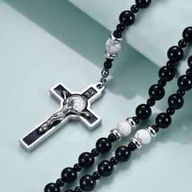 Catholic 8mm Black Onyx Beads Rosary for Men, Wearable Large Black Rosary Necklace with Miraculous Medal Rosaries Catholic Gifts