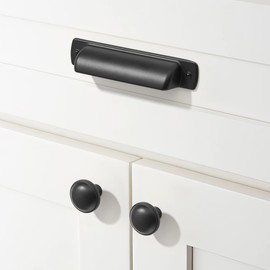 khtumeware 10 Pack 3 3/4" Drawer Pulls Matte Black Drawer Cup Pulls Kitchen Cabinet Hardware for Cabinets Cupboard Handles Drawer Pulls Cup Pull Available in 4 Sizes in 10 Finishes