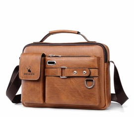 Naudamp Men's Shoulder Bag Leather Shoulder Bag Casual Waterproof Bag Office Briefcase Outdoor Travel Handbag, light brown, Utility