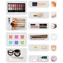 Omtofo 16 Pieces White Drawer Organiser System Organiser, Drawer Divider Adjustable with 3 Sizes, Non-Slip Organiser Box for Desk, Makeup, Bathroom, Office, Utensils