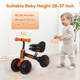 Mini Balance Bike for 1-3 Years Toddlers 6 Inch EVA Wheels, Adjustable Seat, Black Orange